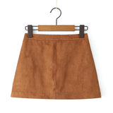 Purpdrank  Autumn Winter High Waist Suede Faux Leather Mini Skirt Women Back Zipper A-line Short Skater Party Femme Camel Black