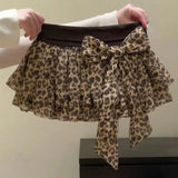 Purpdrank  Bow American Cake Retro Leopard Print Skirt Design High Waist Summer New Skirt
