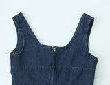 Purpdrank  Sexy Square Collar Blue Denim Camis Sexy Corset Women Front Cross Lacing up Bandage Bow Tank Tops Back Zipper Slim Crop Top