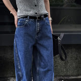 Purpdrank  High Waist Straight Leg Jeans Dad Style Loose Floor Length Wide Leg Pants Slimming Effect Pear Shape High Quality