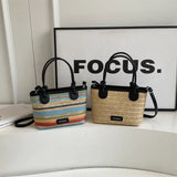 Purpdrank  Straw Woven Design Top-Handle Bags Women Rainbow Color Summer Beach Shoulder Crossbody Bags Luxury Designer Handbags