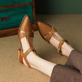 Purpdrank  New Women Sandals Pointed Toe Thick Heels Genuine Leather Pumps Office Spring Summer Fashion Concise Slingbacks Shoes Woman