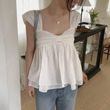 Purpdrank  Summer Korean Cute Strapless Women's Bow Blouses 2025 New Sleeveless V-neck Ruffles Sexy Short Shirts Tank Top Female