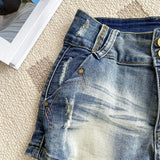 Purpdrank  American Retro Denim Shorts For Women Summer New Casual Ripped Tight Hot Pants Fashion Washed Distressed Hot Girls Shorts
