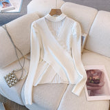 Purpdrank  Lace Criss-Cross Knitted Sweaters Women's Autumn Winter Sexy Hollow Out Pullovers Popular V-neck Long Sleeve Slim Tops Knitwear