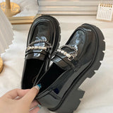 Purpdrank  String Bead Chain Decor Pumps for Women Elegant Round Toe Platform Loafers for Woman Party Non Slip Patent Leather Shoes Mujer