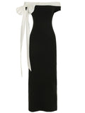 Purpdrank  Elegant Off Shoulder Maxi Dress for Women Fashion Color Match Bow Ribbon Sleeveless Slim Bodycon Evening Party Long Dress