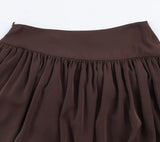 Purpdrank  Spring Summer CHIC Coffee Spliced Ruched Mini BUD Skirt Women Zipper Waist Ball Gown Swing Skater Short Skirts Party Girl