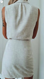 Purpdrank  Summer New Women's Career Suit Collar Dress Independent Station Cotton Linen Material Pure Color Patchwork Midi Skirt Dress