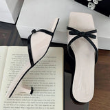Purpdrank  High Quality Patent Leather Square Toe Bow Design Slippers Women Fashion Open Toe Thin Heel Slide Sandals Summer Elegant Sandals