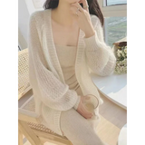 V-neck Summer Cardigan Fashion Knit Top Soft Loose Women Coat 2024 Elegant Long Sleeve Women's Sweater Korean Popular Clothes