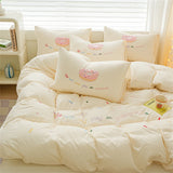 Purpdrank  Pink Bedding Sets Solid Color Washed Cotton Home Girls Bedroom Decor Duvet Cover Pillowcase Bedspread Embroidery Four Piece Set