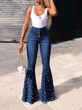 Purpdrank  Casual Elastic Slimming Jeans High Waist Flared Pants Long Trousers Denim Fabric Folded Spring Summer Blue Jeans for Women