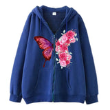 Purpdrank  Vintage Spice Butterfly Zipper Oversize Hoodie Elegant Cardigan Jacket Women's Fashionable Arrival Sweater