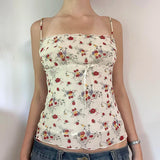 Purpdrank  Prairie Chic Summer Women Floral Camisole Y2K Aesthetic Lace-up Sleeveless Crop Top Cute Streetwear Vintage Tank Top