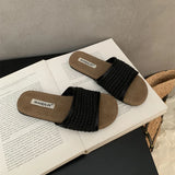 Purpdrank  Retro Style Summer Weave Women Flats Slippers Ladies Casual Open Toe Beach Vacation Slides