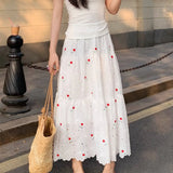 Purpdrank  Women Skirt Sweet Floral Embroidered High Waisted Gentle Skirts 2025 Summer New Slimming Patchwork Faldas Clothes