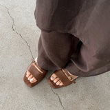 Purpdrank   Summer Brand Metal Belt Buckle Design Low Heel Sandals Women Fashion Street Style Square Toe Mules Slippers Zapatos De Mujer