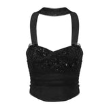 Purpdrank  Luxury Sequined Halter Strapless Top for Women Summer Beautiful Set Sweet Splicing Camisole and Cake Skirt Sexy Two-piece Sets
