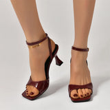 Purpdrank  Elegant Women's Sandals Luxury Burgundy Strappy High Heels Sexy Summer Party Dress Shoes Office Lady Ankle Strap Sandals