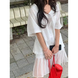 Purpdrank  Elegant Belt Black Mini Skirt Women Fashion White Mesh Patchwork Pleated Skirts Summer Harajuku Korean A Line Faldas New