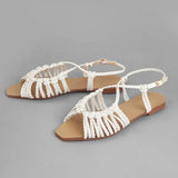 Purpdrank  Fashion Womens Shoes All-Match Female Sandal Open Toe Large Size Strappy Heels Luxury New Girls Flat Peep Summer Big  Beige