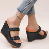 Purpdrank  Women's Retro Thick Bottom High Heel Sandals Woven Patent Leather Wedge Sandal Female Office Ladies Non Slip Black Slides Mujer