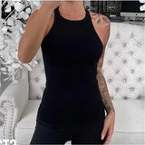 Purpdrank  European American Style Women's Slimming Tops Sexy Solid Color Sports Vest Lady Commuting Knitted Tight-fitting Sleeveless Tees