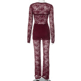 Purpdrank  Sexy Sheer Lace Womens Four Pieces Pant Sets 2025 Fashion Long Sleeve Cropped Cardigan with Tube Tops and Flare Pants Underwear