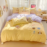 Purpdrank  Washed Cotton Towel Embroidered Bedding Set Soft Skin-friendly Duvet Cover Set Single Couple Quilt Cover Pillowcases Bed Linens