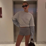 Purpdrank  Autumn 2025 Women's Loose Knitted Long Sleeve Shirt T-Shirt Color Block Design Crew Neck Base Shirt Sleeve Cross-Border Fashion