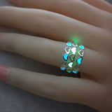 Purpdrank - Love Heart Ring Glow In Dark Fashion Adjustable Couples Rings Silver Color Pink Blue Light Jewelry Gift For Lover
