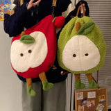 Purpdrank  Cute Cartoon Apple Shoulder Bag Lovely Cartoon Apples Backpack Crossbody Bag  Plush Large Capacity Schoolbag Plush Shoulder Bag