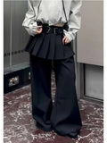 Purpdrank  Black fart curtain pleated skirt fake two pieces pants women autumn and winter design sense retro layered wide leg pants