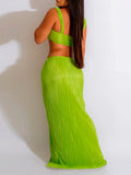 Purpdrank  Yellow Sexy Ruched Two Piece Women Strapless Cropped Top And Pleated Split Long Skirt Matching Sets 2025 Fashion Summer Outfits