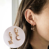 Fashion Classic Geometric Women Dangle Earrings Asymmetric Earrings of Star and Moon Female Jewelry