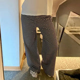 Purpdrank  Casual Striped Pants Draped Floor-Length Women Autumn All-season Multiple Styles High Waist Tie Straight Comfortable Home Pants
