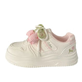 Purpdrank  Women's Thick Bottom Sneakers Floral Design Breathable Sports Flat Shoes Korean Style Spring Summer Autumn Seasonal New Arrival