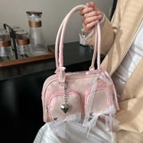 Purpdrank  Y2K Ita-bag For Girls Lace Pendant Cosplay Accessories Large Capacity Boston Shoulder Bags 2025 Designer Handbags Luxury