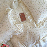 Purpdrank  Korean Princess Style Lace Ruffles Floral Bedding Set 100% Cotton Duvet Cover Bed Sheet/Fitted Sheet/Bed Skirt Pillowcases 3/4Pc