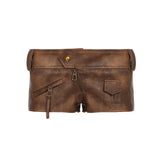 Purpdrank  Hotties Y2K Retro Brown Pu Leather Super Mini Shorts Women Sexy Low Waist Peach Hips Casual Streetwear Bottoms Night Clubwear