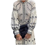 Purpdrank  Spring Women Vintage Long Dress Print Sashes Lantern Long sleeve Dresses Female Summer Elegant Fashion Office Lady Clothes