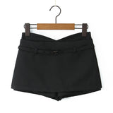 Purpdrank  Women V Low Waist With Belt Mini Skirt American Vintage All-match Package Hips Short Skirts Side Zipper With Shorts Underwear