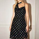Purpdrank  Sexy Sleeveless Hollow Out Banquet Dress Elegant Ladies Cocktail Party Short Dresses Fashion Polka Dot Printed Halter Mini Dress