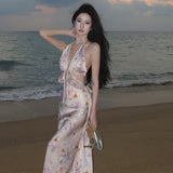 Purpdrank  Sexy Fashion Waist-Exposing Backless Halter Dress