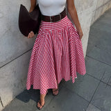 Purpdrank  Fall Winter Pink Plaid Skirt Long Maxi A-Line Sweet Preppy Style Wool Blend Elegant Winter Skirt