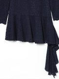 Purpdrank  European style new women's fashion versatile and elegant solid color round neck ruffled irregular lace dress