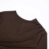 Purpdrank  Long Sleeve Ruched Mini Dress Women Fashion Brown O Neck Long Sleeve Slim Bodycon Dress for Daily Office Dating Outfits