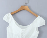 Purpdrank  White Embroidery Hollow Out Dot Short Sleeve Tank Women Open Through Buttons Pleated Front Slim fit Tank Top Crop Tops