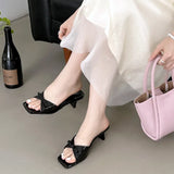 Purpdrank  High Quality Patent Leather Square Toe Bow Design Slippers Women Fashion Open Toe Thin Heel Slide Sandals Summer Elegant Sandals